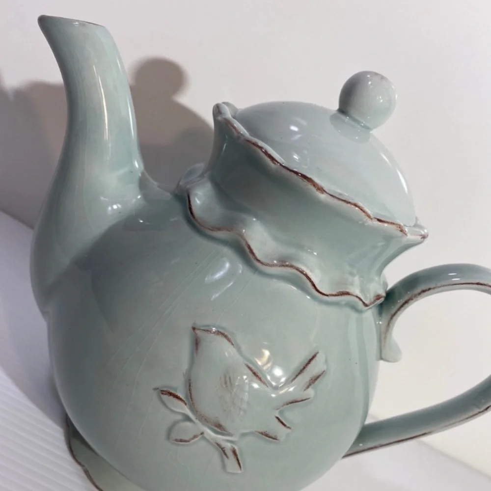 Vintage Tea Set Bird Teapot Teacup Delicate Floral Hand Painted Hand Crafted Art